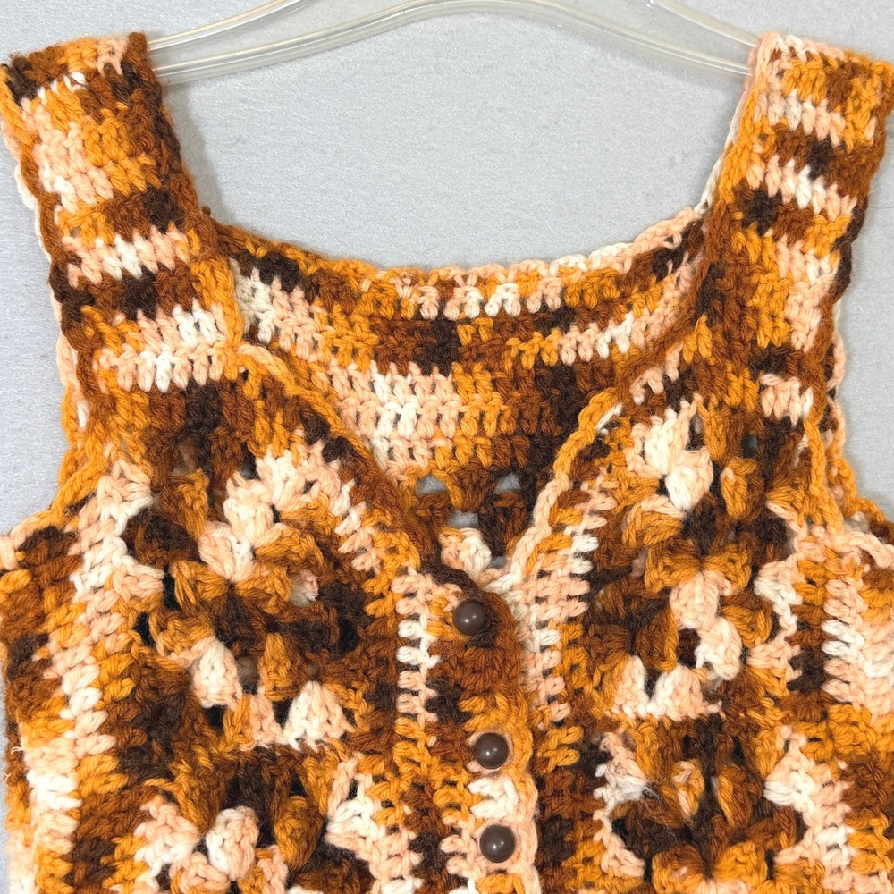 Handmade Vintage Crochet Vest‎ Granny Square XS Boho Festival Retro 70s Sweater - Picture 3 of 6